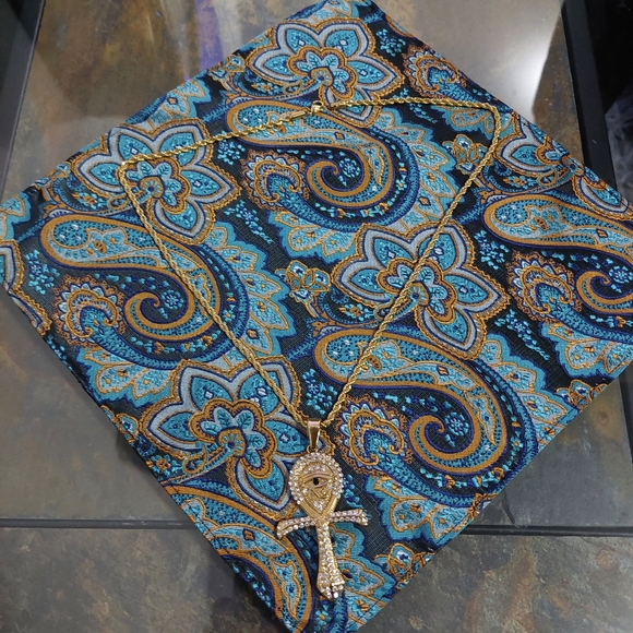 18K Gold Plated Ankh Eye Of Ra Pendant With Rope Chain - Picture 12 of 15